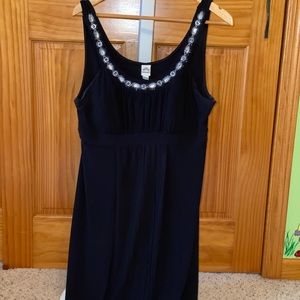 Simple black midi dress with rhinestones